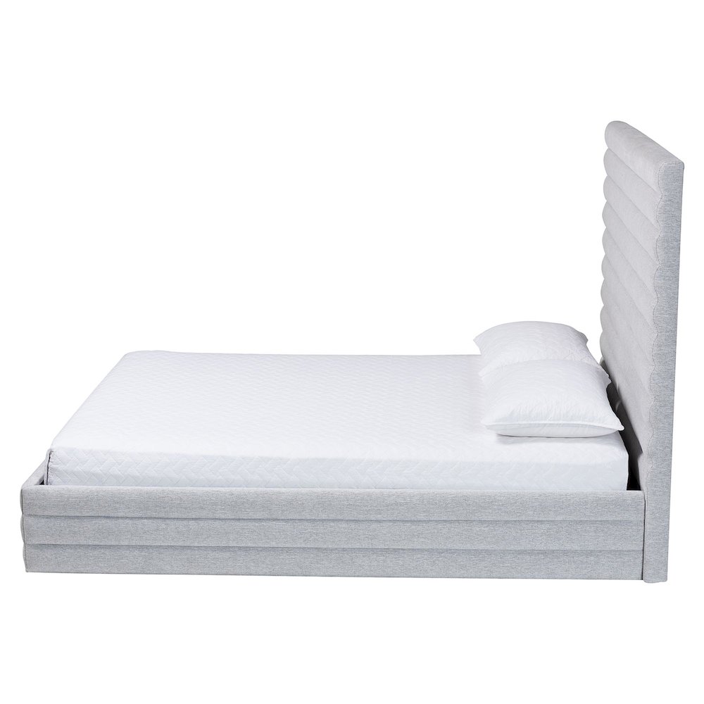 Cadmus Modern Light Grey Channel-Tufted Fabric Queen Platform Bed. Picture 2