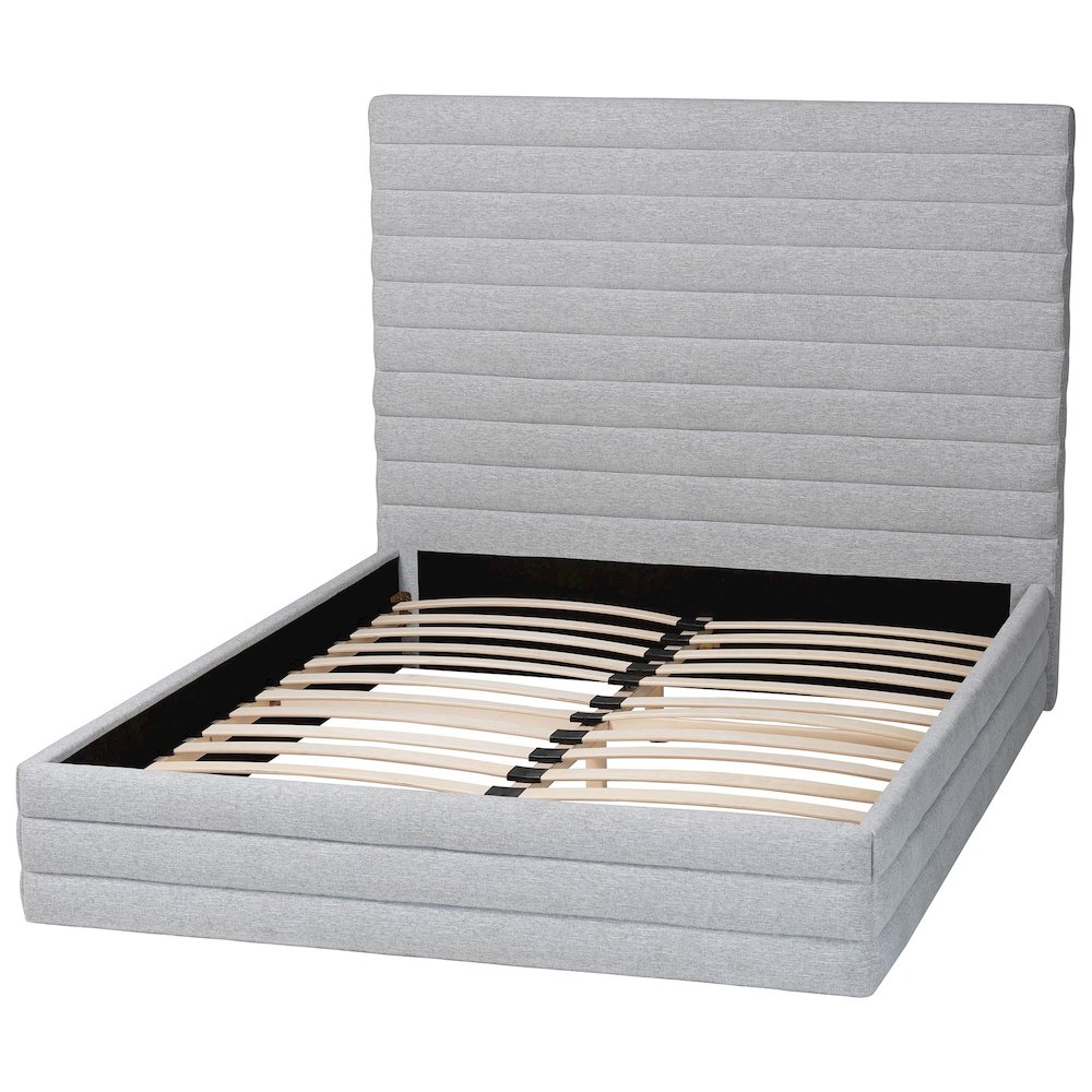 Cadmus Modern Light Grey Channel-Tufted Fabric Queen Platform Bed. Picture 3