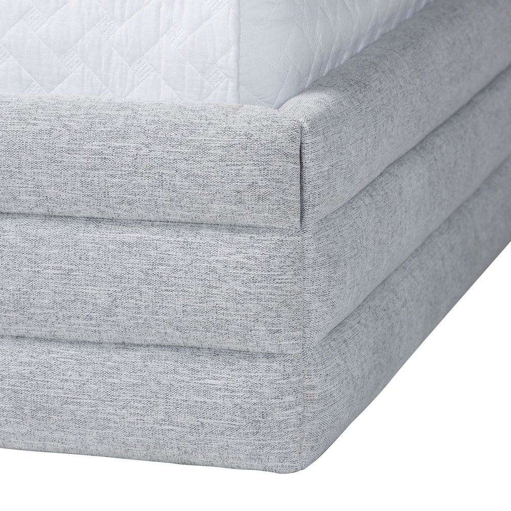 Cadmus Modern Light Grey Channel-Tufted Fabric Queen Platform Bed. Picture 5