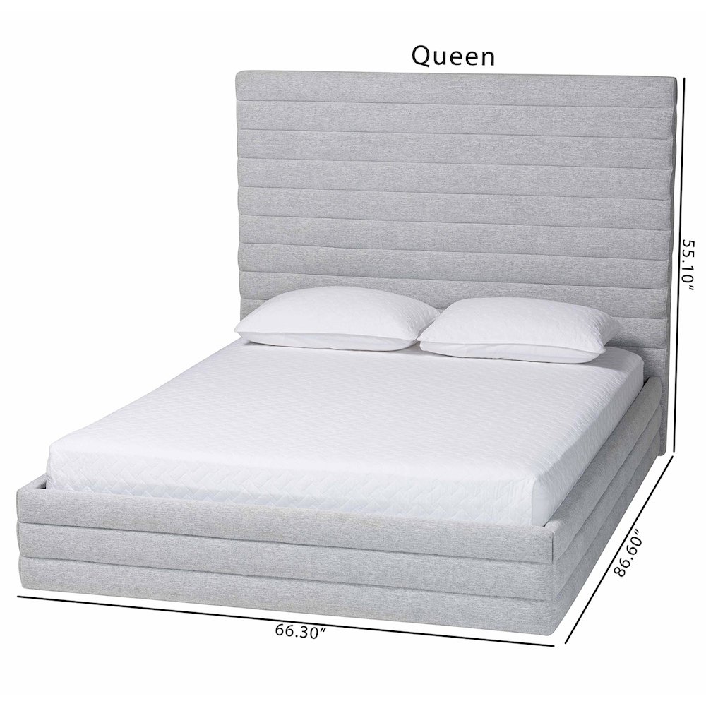 Cadmus Modern Light Grey Channel-Tufted Fabric Queen Platform Bed. Picture 9