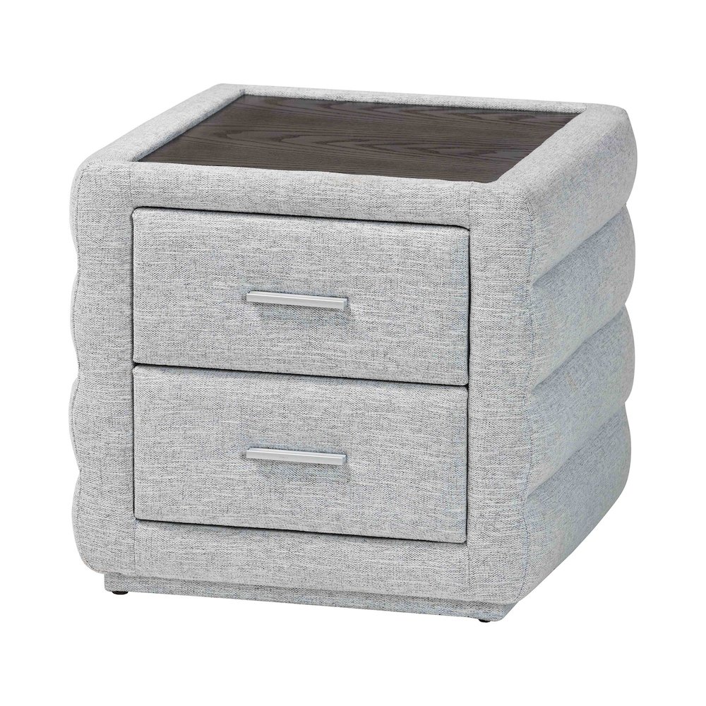 Cadmus Modern Light Grey Channel-Tufted Fabric 2-Drawer Nightstand. Picture 1
