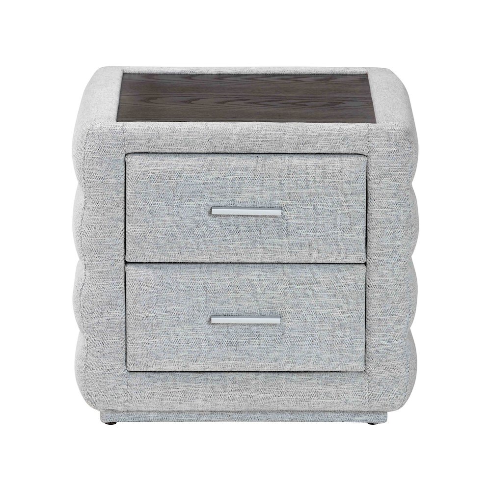 Cadmus Modern Light Grey Channel-Tufted Fabric 2-Drawer Nightstand. Picture 3