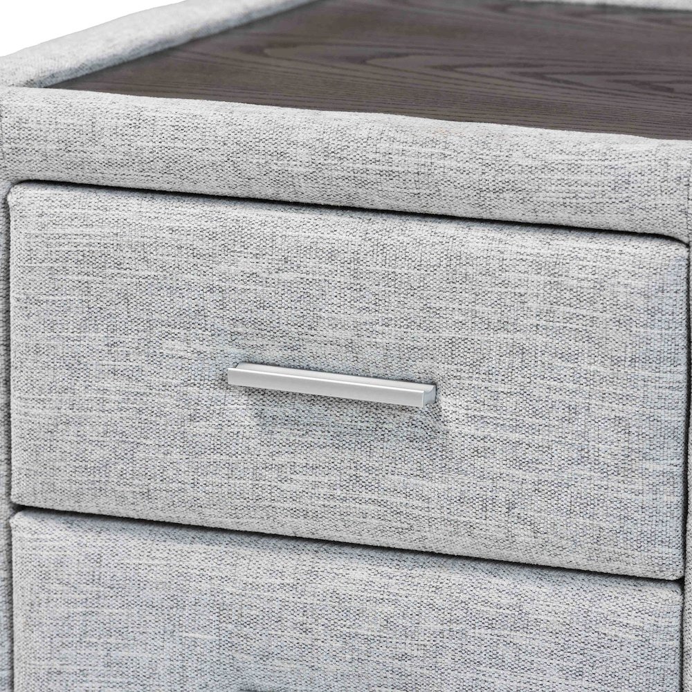 Cadmus Modern Light Grey Channel-Tufted Fabric 2-Drawer Nightstand. Picture 6