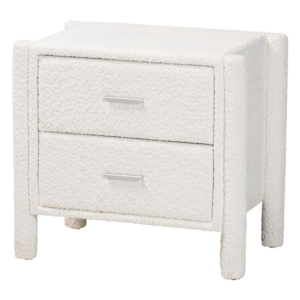 Laria Modern White Teddy-Bear Fabric 2-Drawer Nightstand. Picture 1