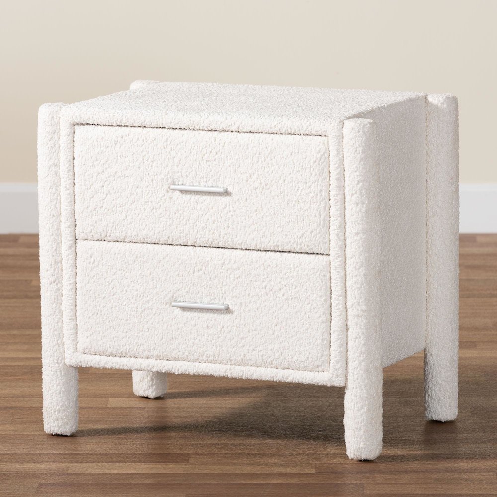 Laria Modern White Teddy-Bear Fabric 2-Drawer Nightstand. Picture 10