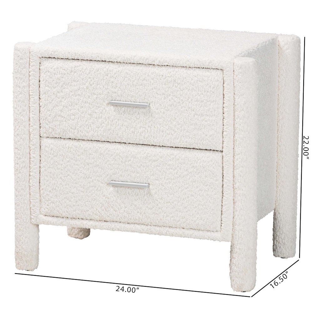 Laria Modern White Teddy-Bear Fabric 2-Drawer Nightstand. Picture 11