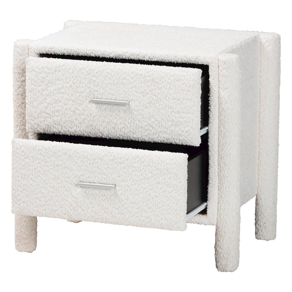 Laria Modern White Teddy-Bear Fabric 2-Drawer Nightstand. Picture 2