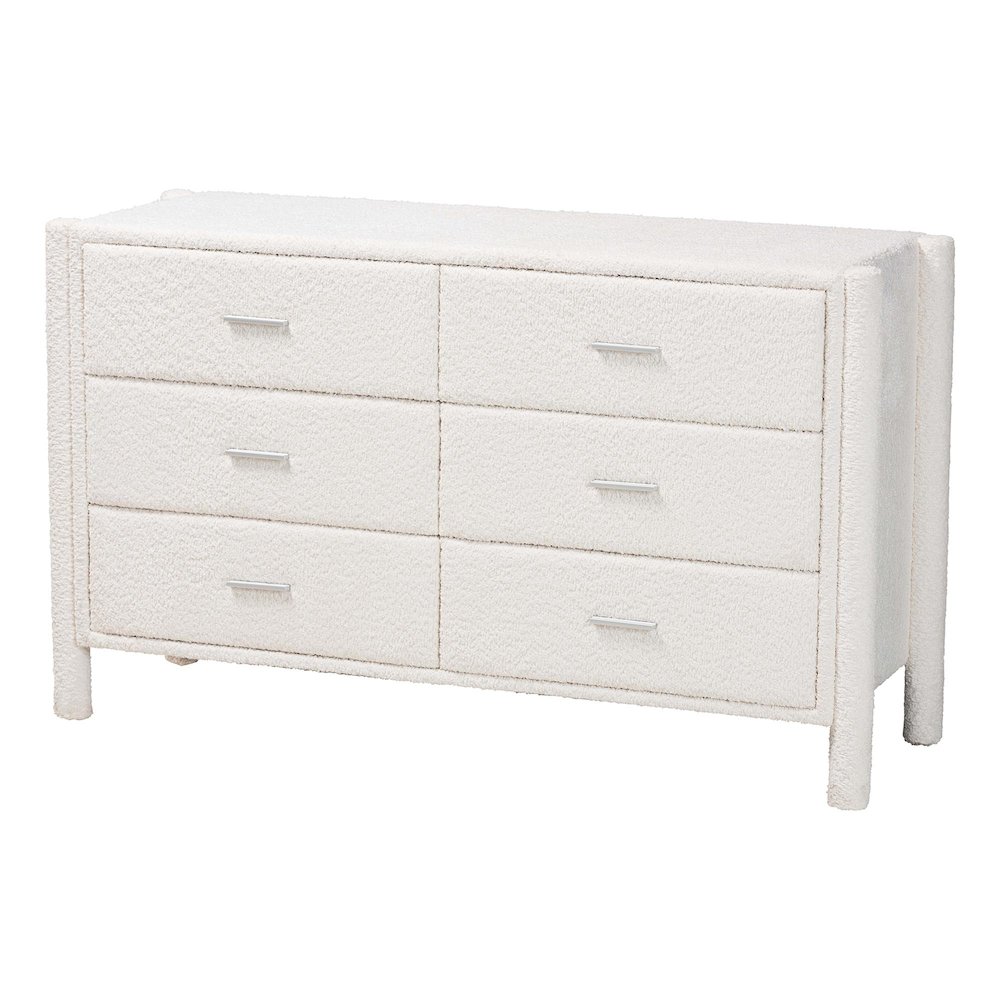 Laria Modern White Teddy-Bear Fabric 6-Drawer Dresser. Picture 1