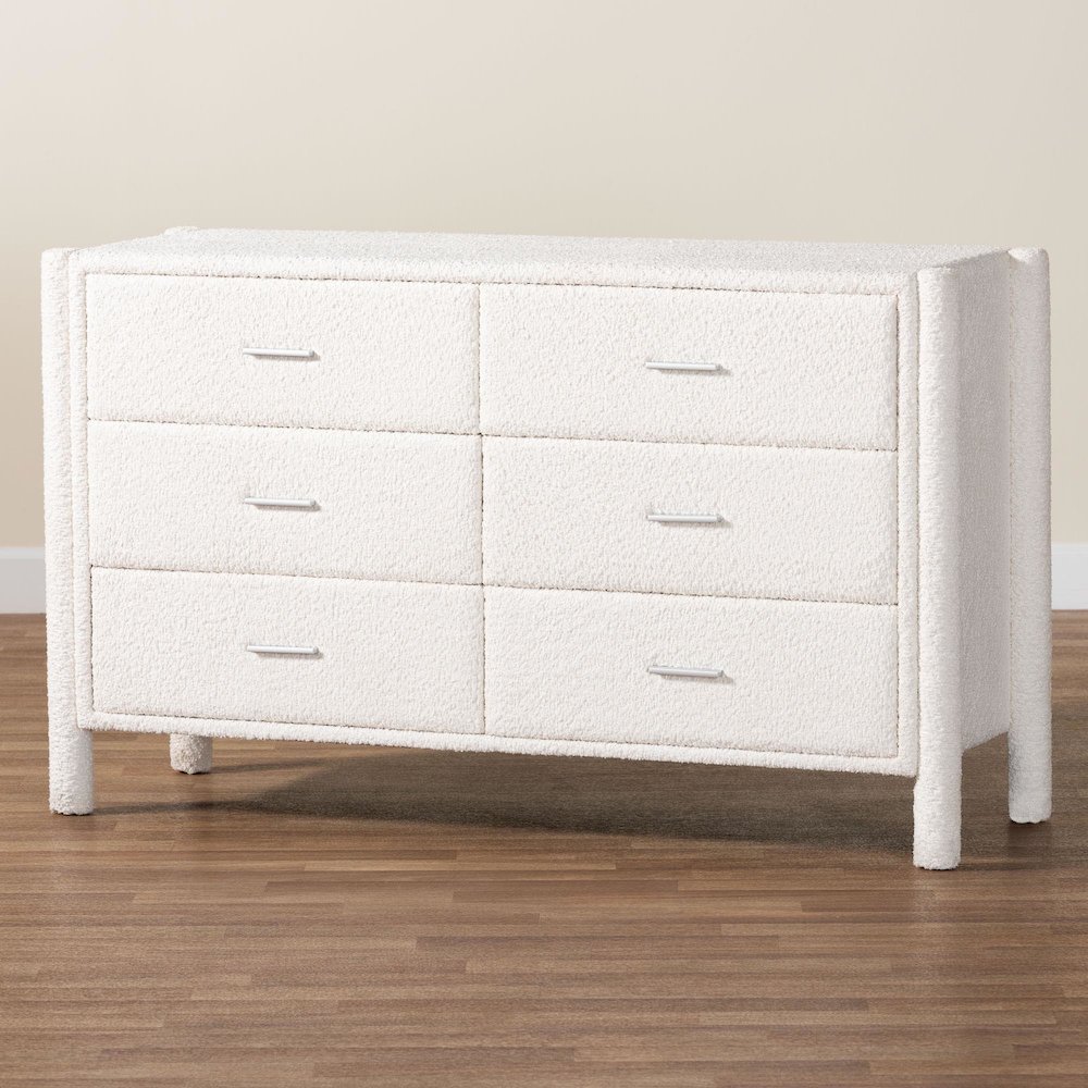 Laria Modern White Teddy-Bear Fabric 6-Drawer Dresser. Picture 10
