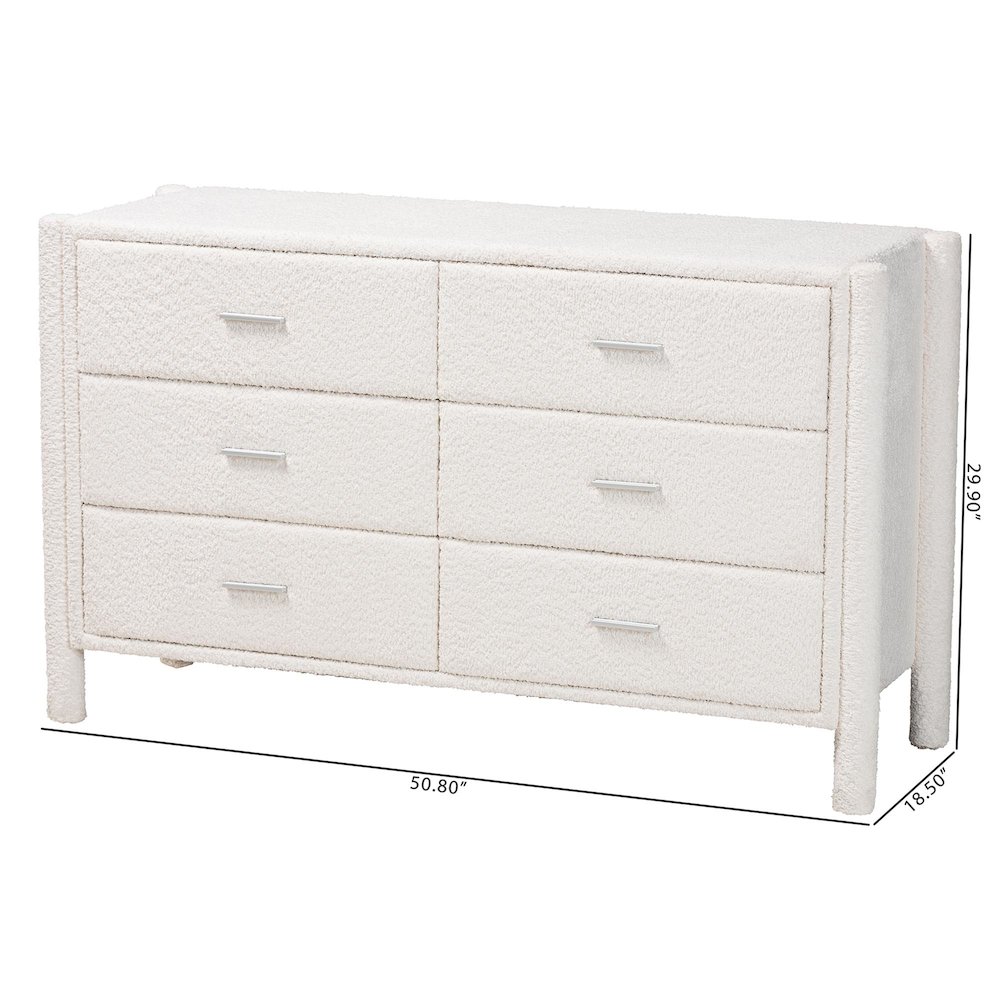 Laria Modern White Teddy-Bear Fabric 6-Drawer Dresser. Picture 11