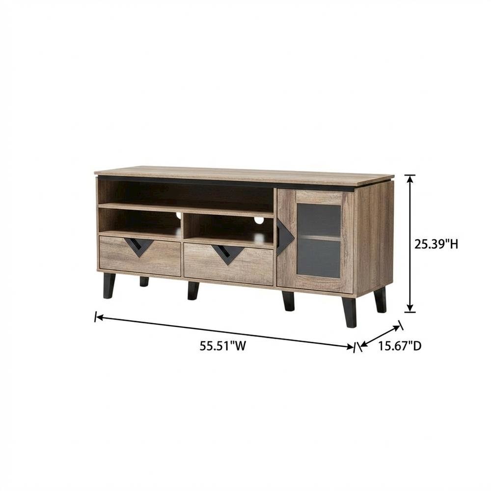 Light Brown Wood TV Stand with Contemporary Design and Storage Space. Picture 7