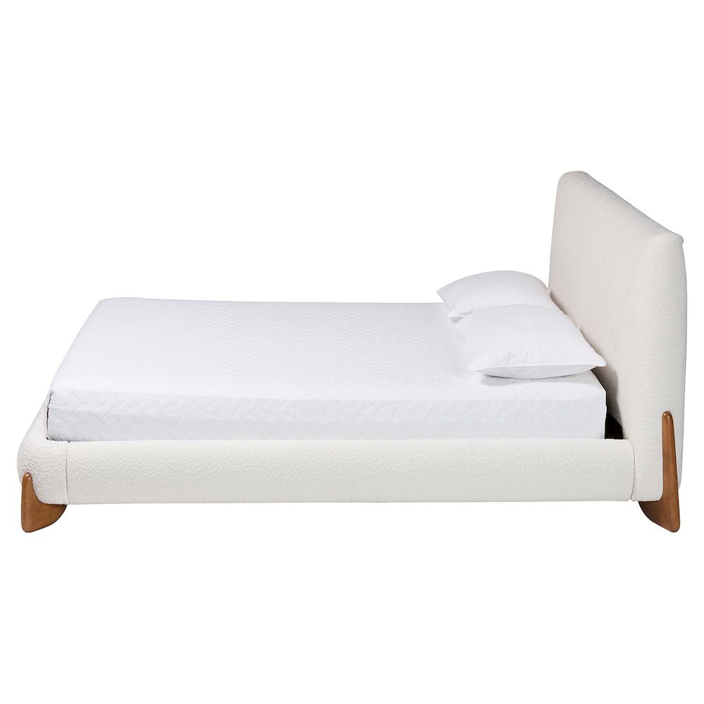 Vinicio Mid-Century Modern Cream Boucle Queen Platform Bed. Picture 2