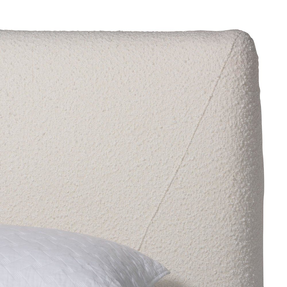 Vinicio Mid-Century Modern Cream Boucle Queen Platform Bed. Picture 4