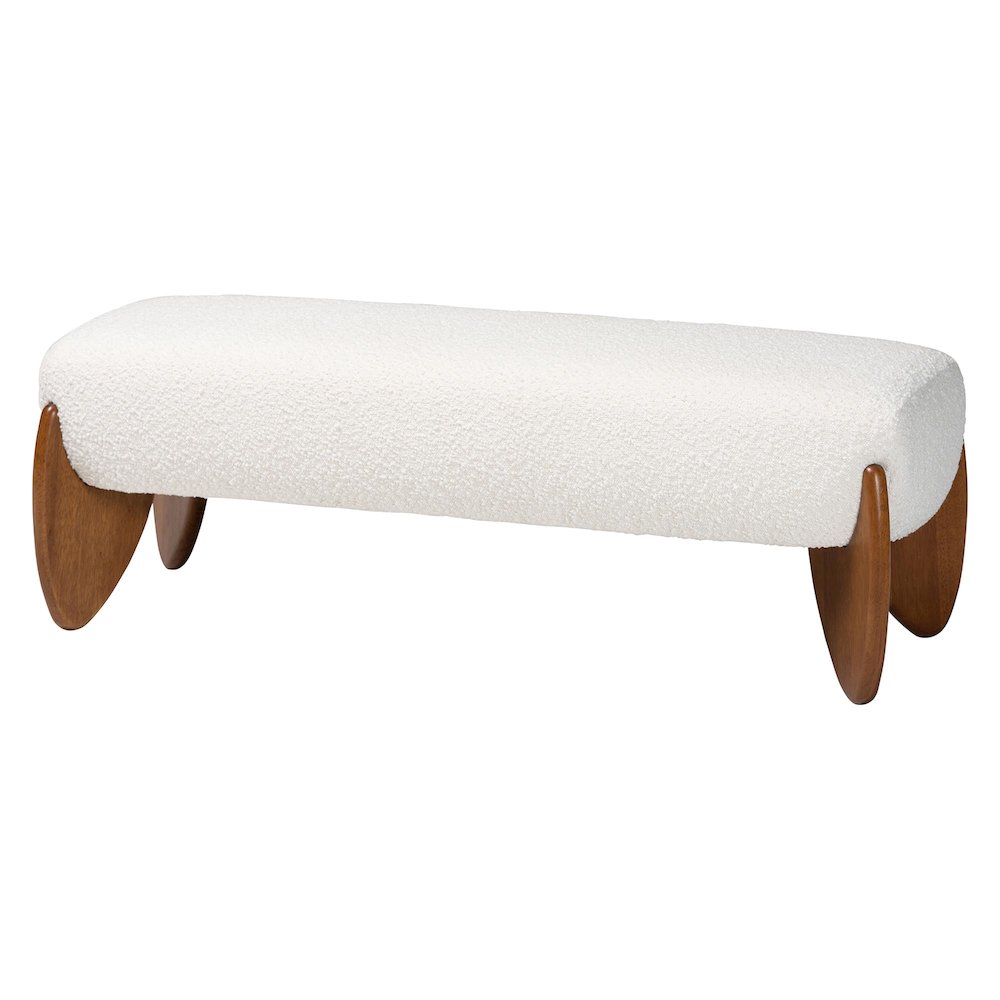 Vinicio Mid-Century Modern Cream Boucle Accent Bench. Picture 1