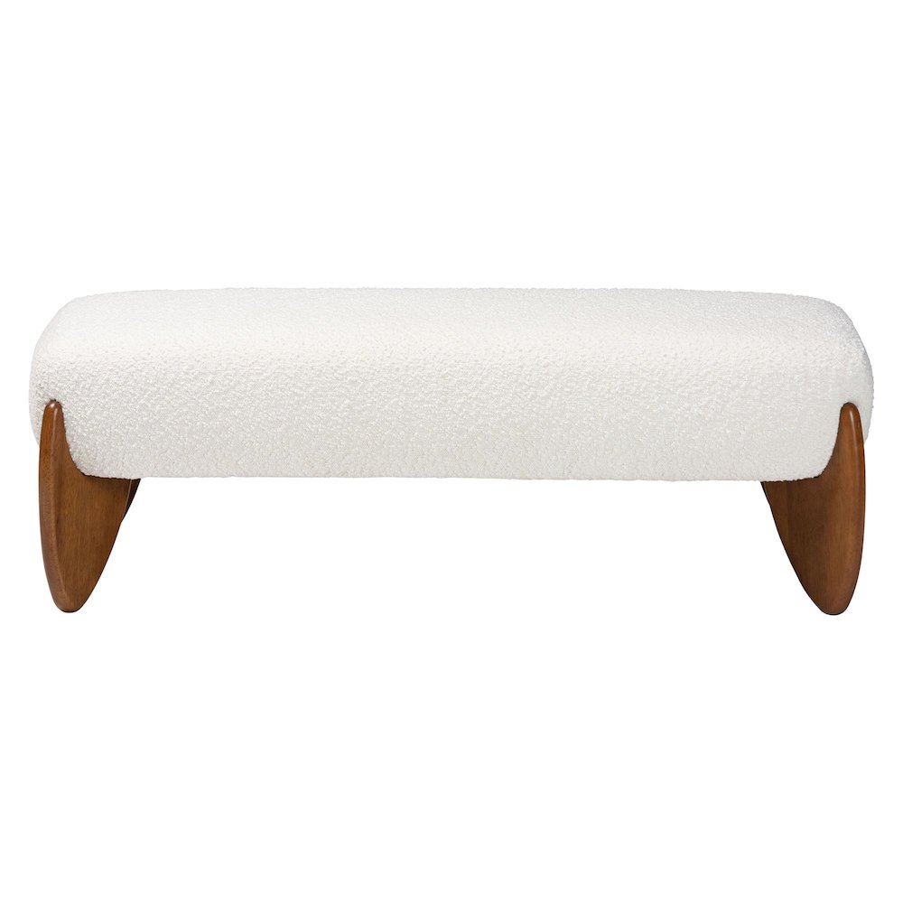 Vinicio Mid-Century Modern Cream Boucle Accent Bench. Picture 2
