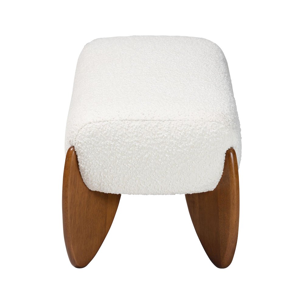 Vinicio Mid-Century Modern Cream Boucle Accent Bench. Picture 3