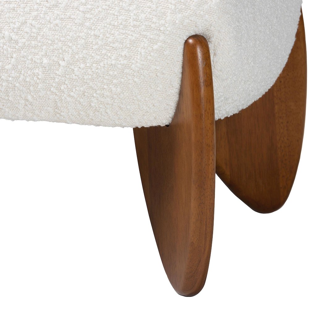 Vinicio Mid-Century Modern Cream Boucle Accent Bench. Picture 4