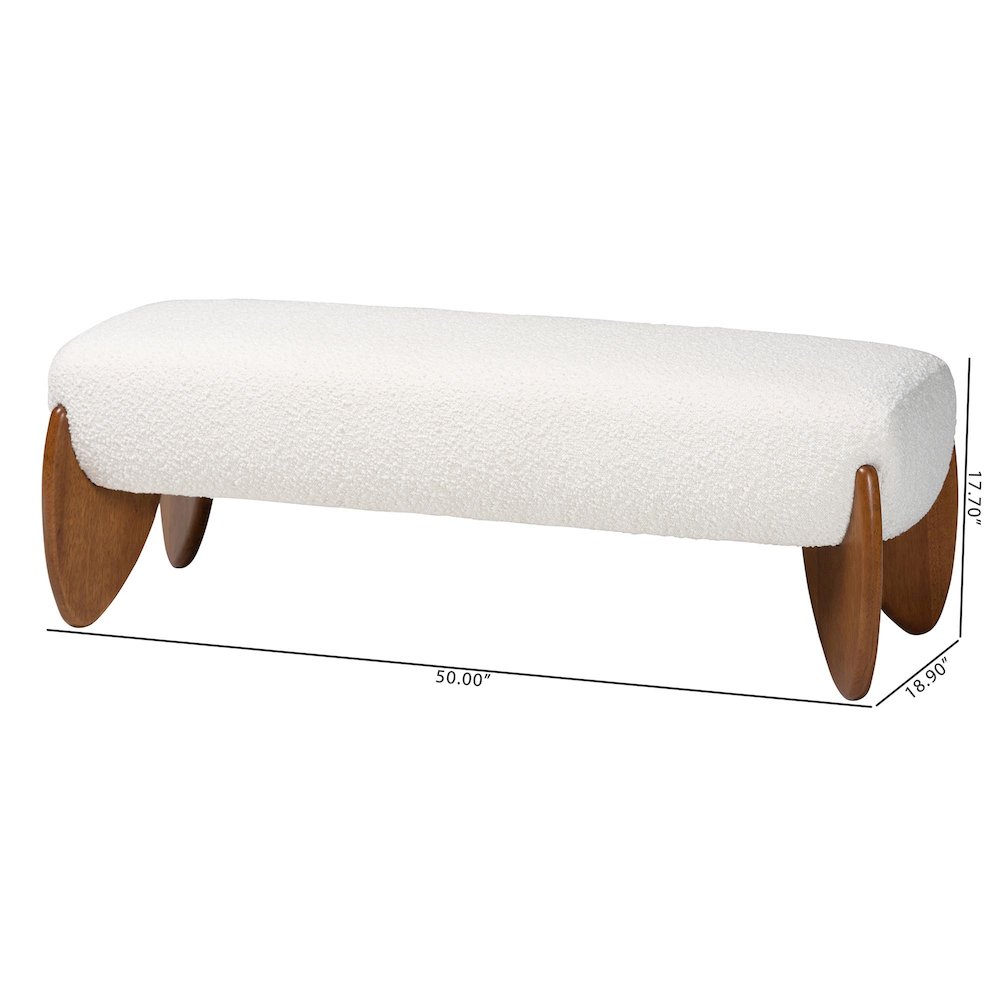 Vinicio Mid-Century Modern Cream Boucle Accent Bench. Picture 8