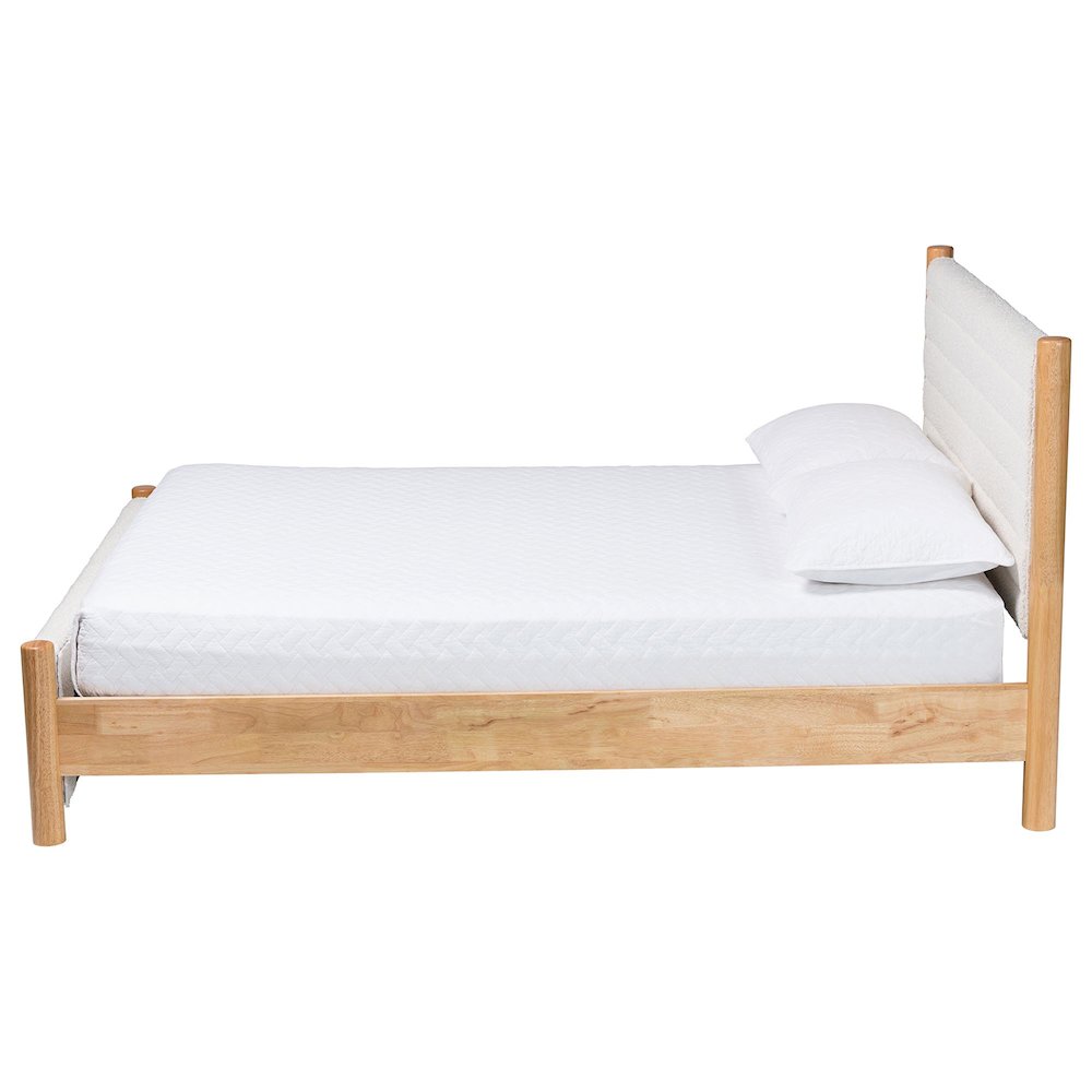 Eilert Modern Cream Boucle and Oak Brown Wood Queen Bed. Picture 2