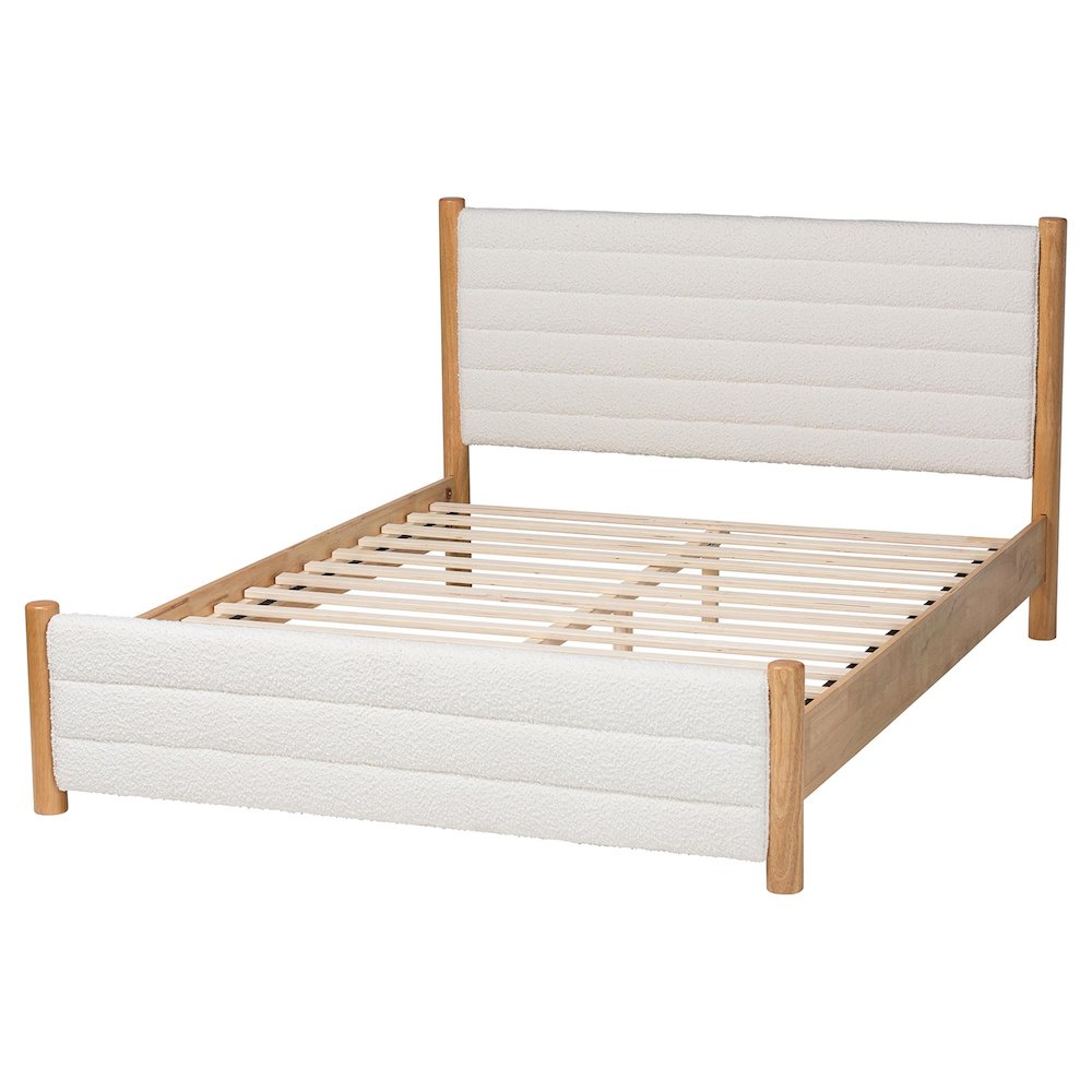 Eilert Modern Cream Boucle and Oak Brown Wood Queen Bed. Picture 3