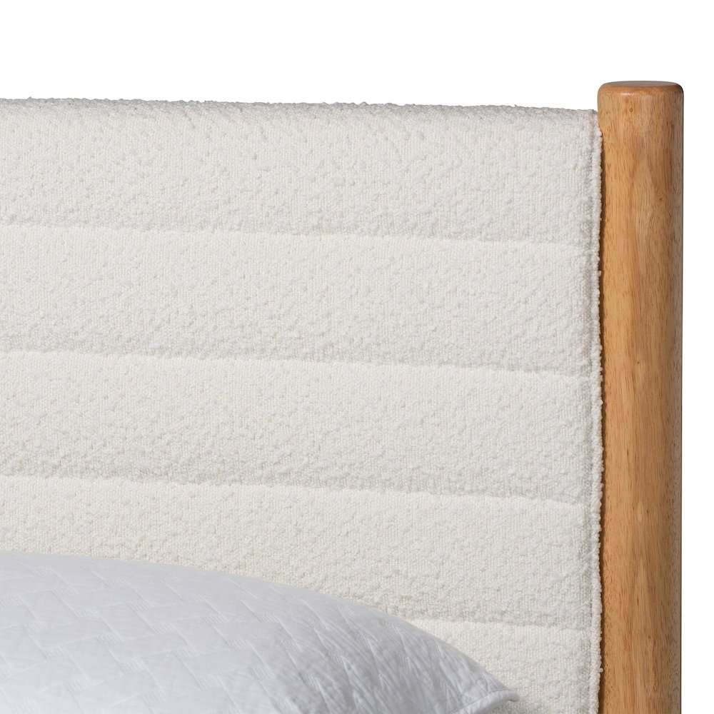 Eilert Modern Cream Boucle and Oak Brown Wood Queen Bed. Picture 4