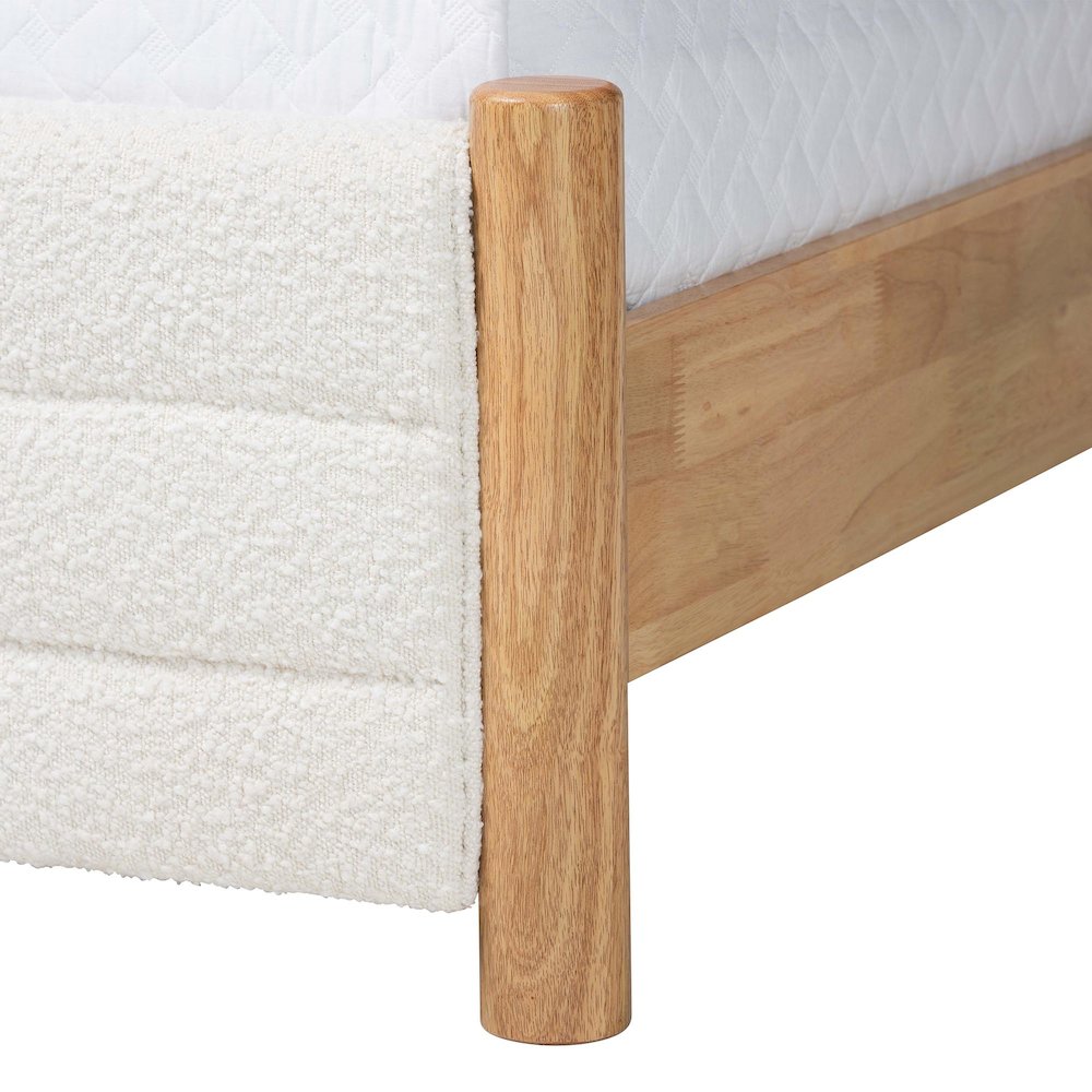 Eilert Modern Cream Boucle and Oak Brown Wood Queen Bed. Picture 5