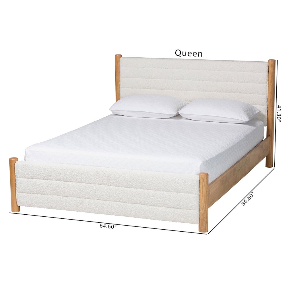 Eilert Modern Cream Boucle and Oak Brown Wood Queen Bed. Picture 9