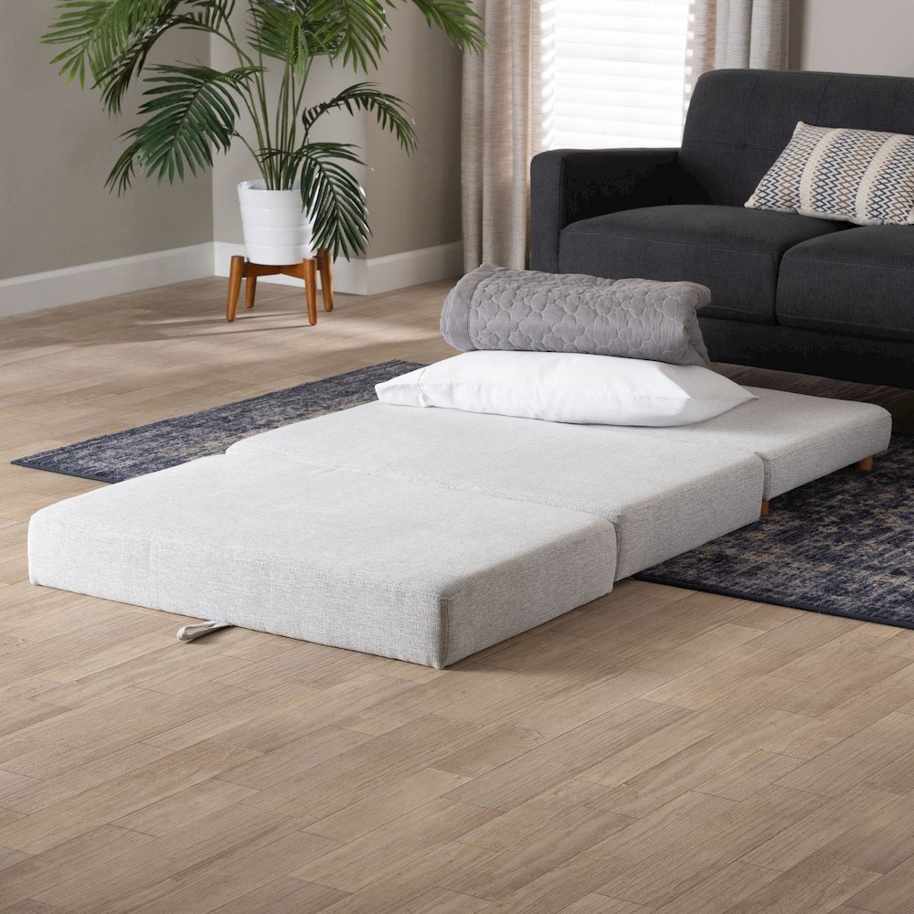 Sabriel Modern Light Grey Fabric Convertible Sleeper Ottoman. Picture 10