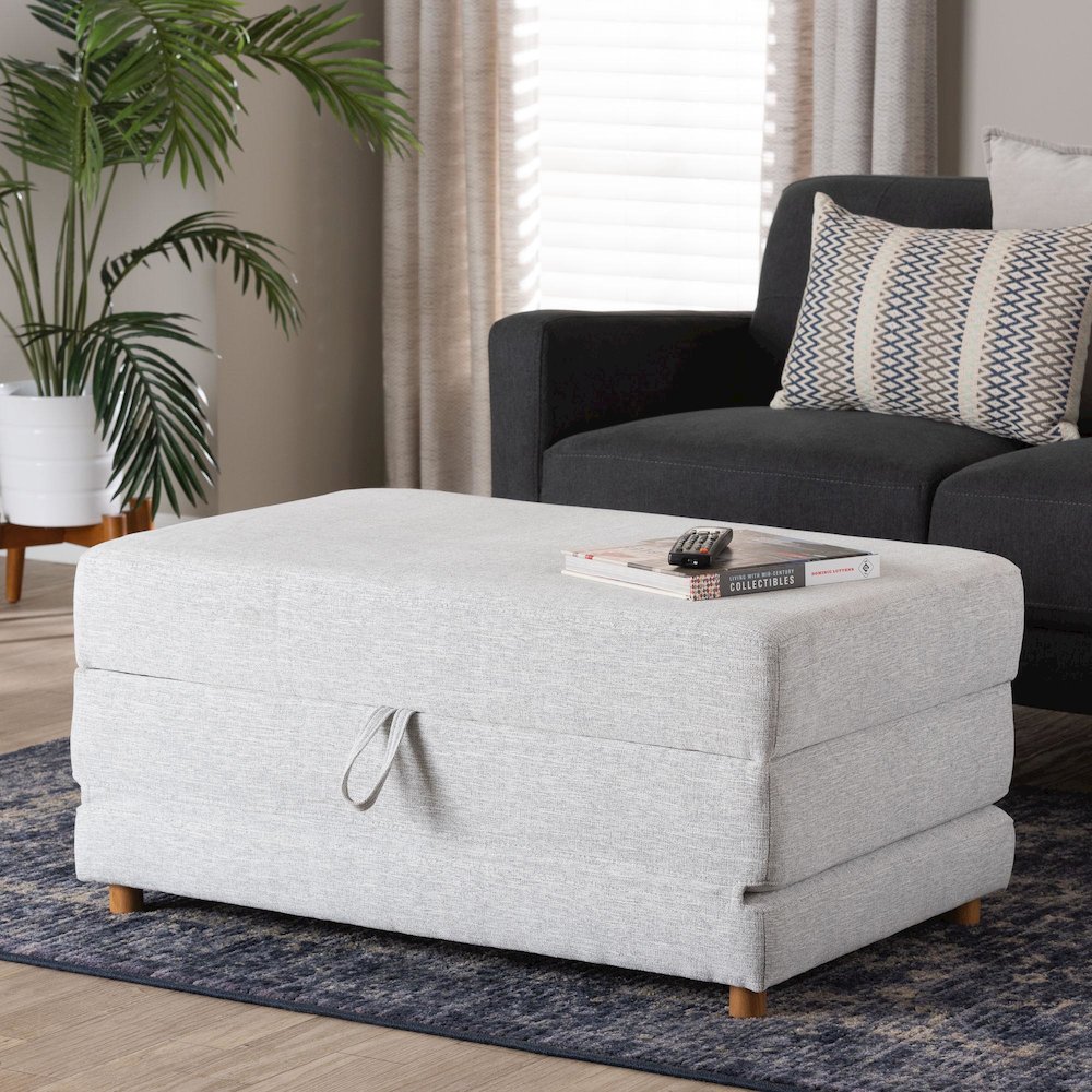 Sabriel Modern Light Grey Fabric Convertible Sleeper Ottoman. Picture 9