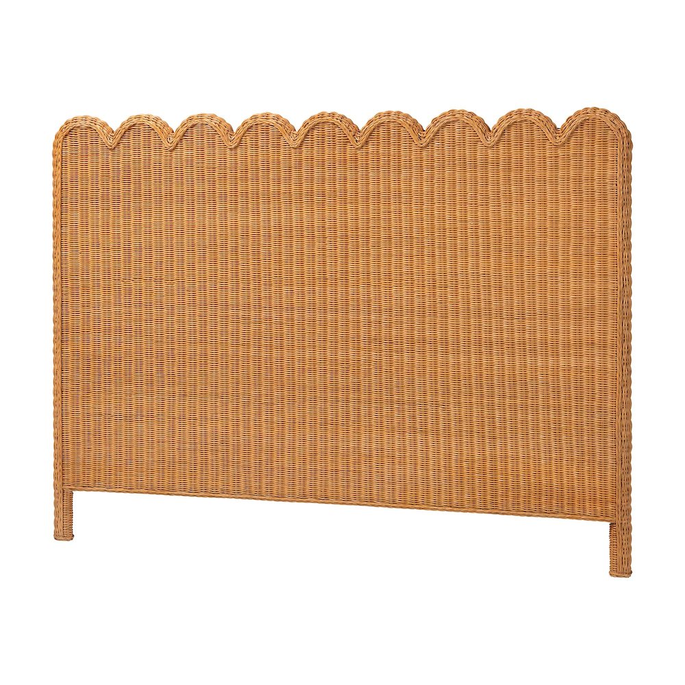 Maritza Bohemian Light Honey Scalloped Rattan Pitrit King Standalone Headboard. Picture 1