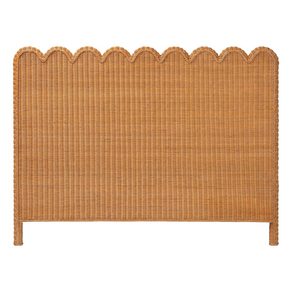 Maritza Bohemian Light Honey Scalloped Rattan Pitrit King Standalone Headboard. Picture 2
