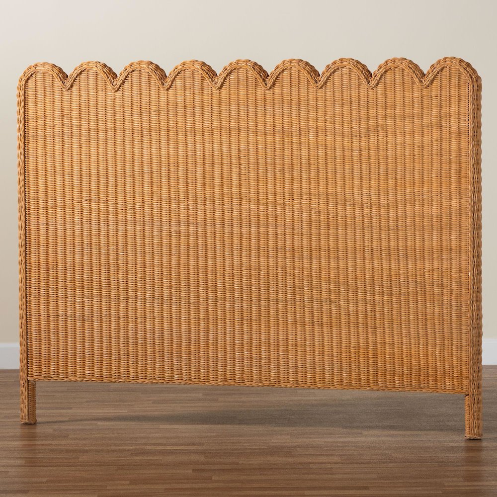 Maritza Bohemian Light Honey Scalloped Rattan Pitrit King Standalone Headboard. Picture 5