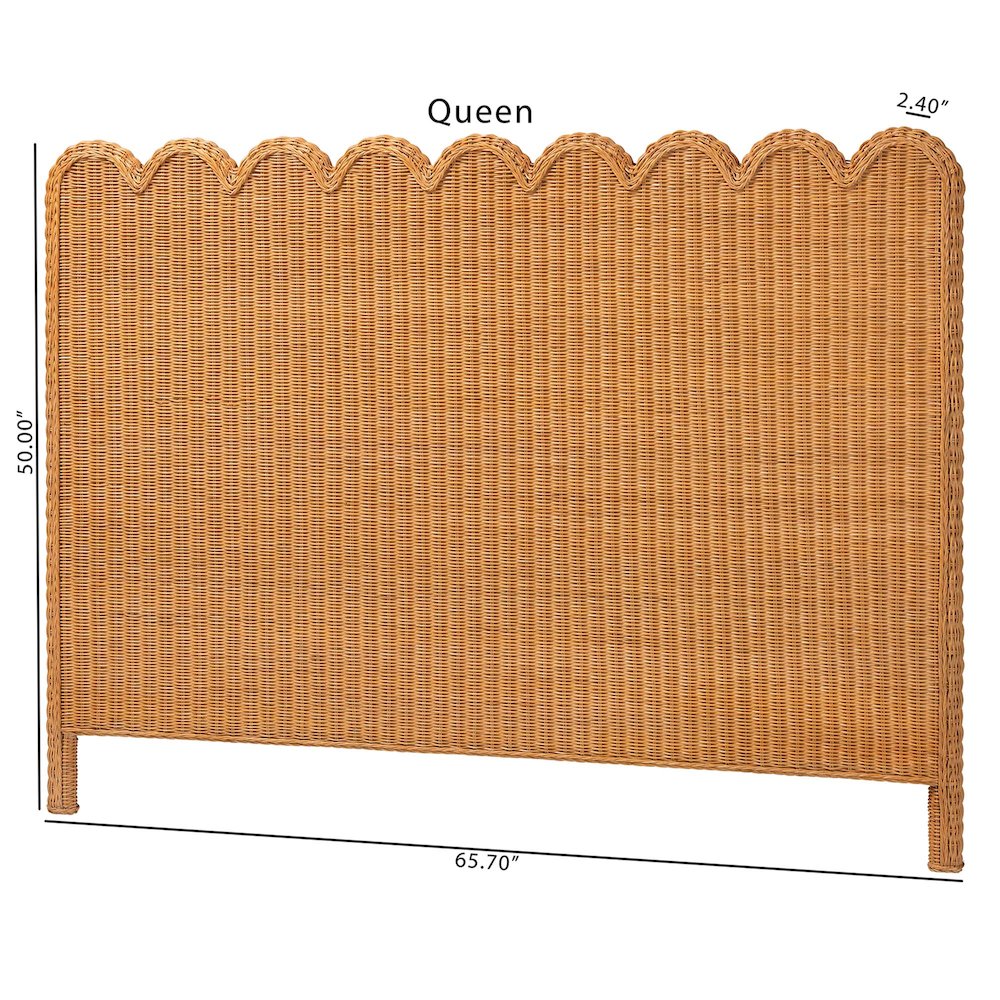 Maritza Bohemian Light Honey Scalloped Rattan Pitrit King Standalone Headboard. Picture 6