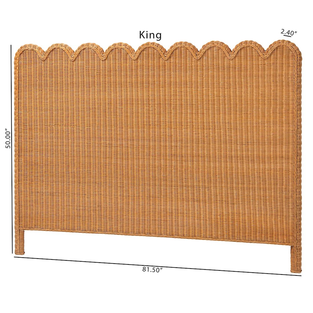 Maritza Bohemian Light Honey Scalloped Rattan Pitrit King Standalone Headboard. Picture 7