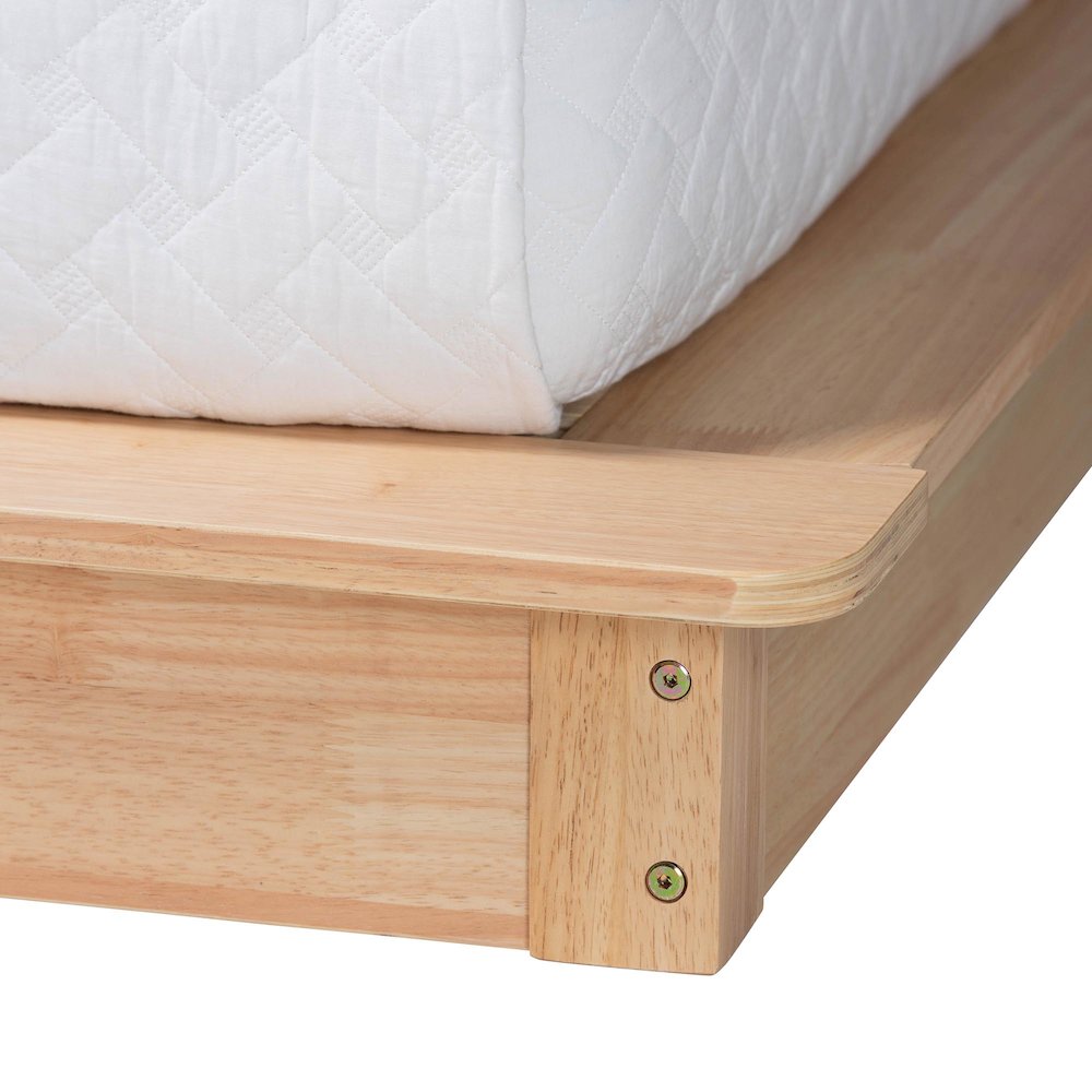 Glennis Japandi Natural Brown Wood Queen Size Platform Bed with Woven Rattan. Picture 5