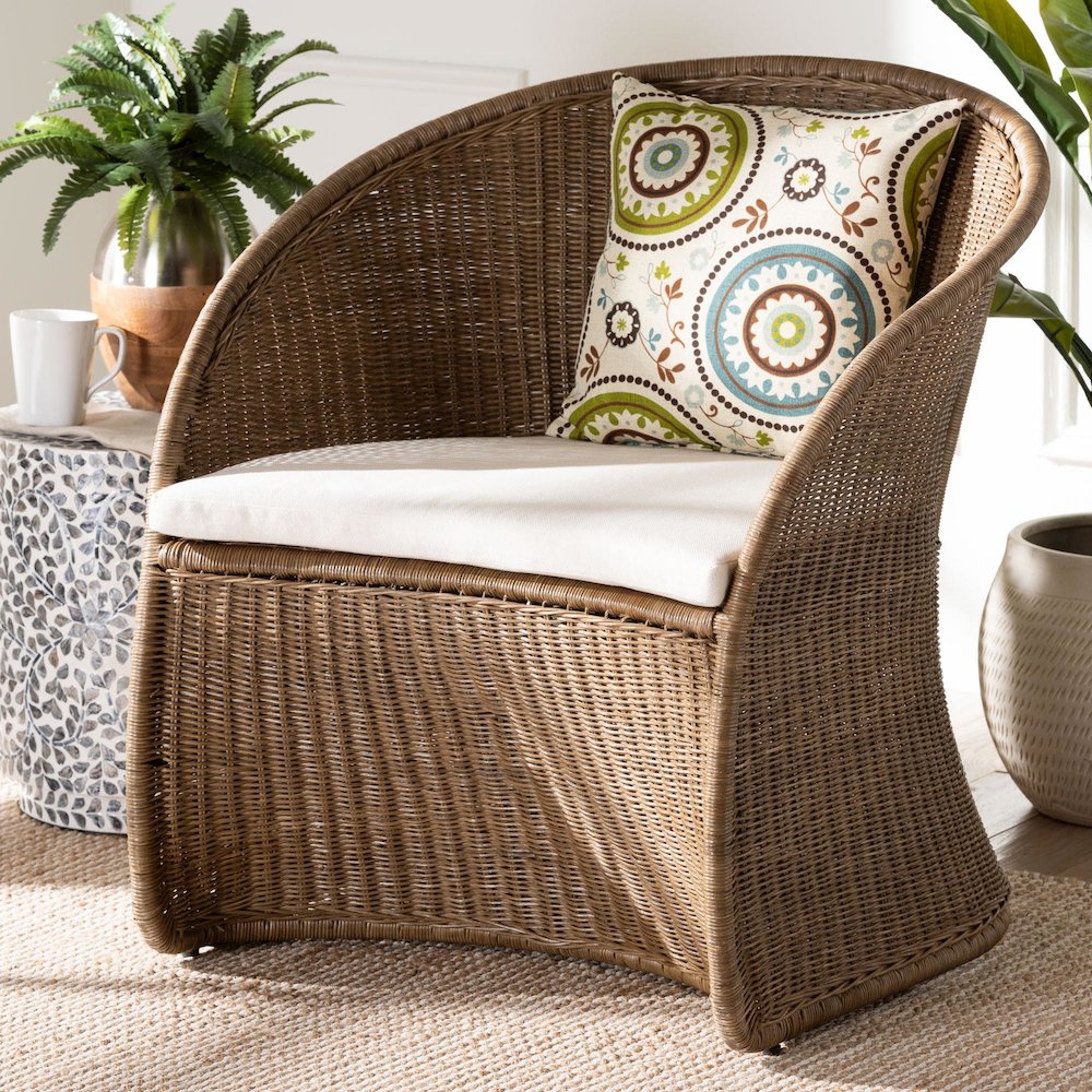 Kintamani Bohemian Greywashed Rattan Accent Chair. Picture 8
