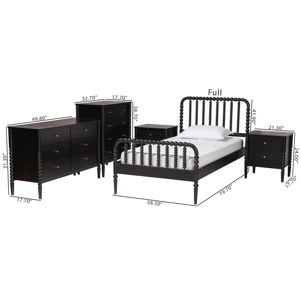 Lucera Mid-Century Black Twin Size 5-Piece Bobbin Bedroom Set. Picture 15
