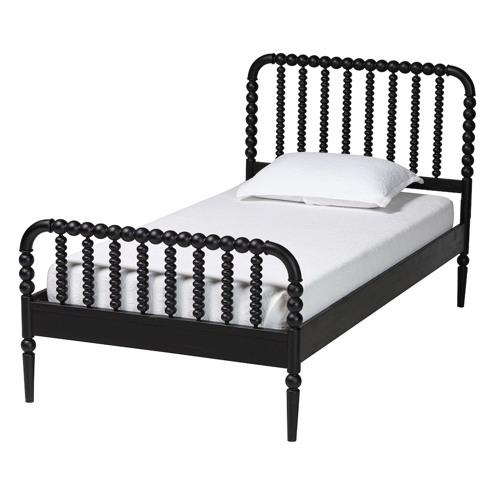 Lucera Mid-Century Black Twin Size 5-Piece Bobbin Bedroom Set. Picture 3