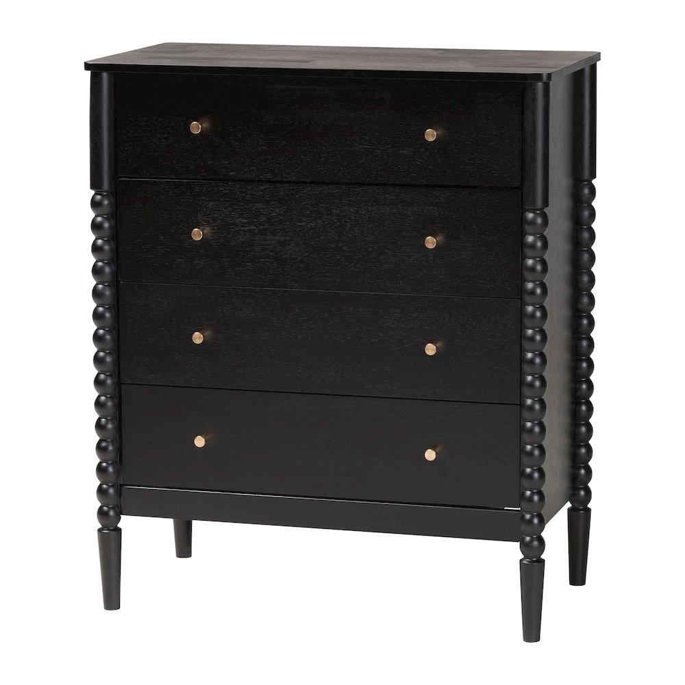 Lucera Mid-Century Black Twin Size 5-Piece Bobbin Bedroom Set. Picture 5