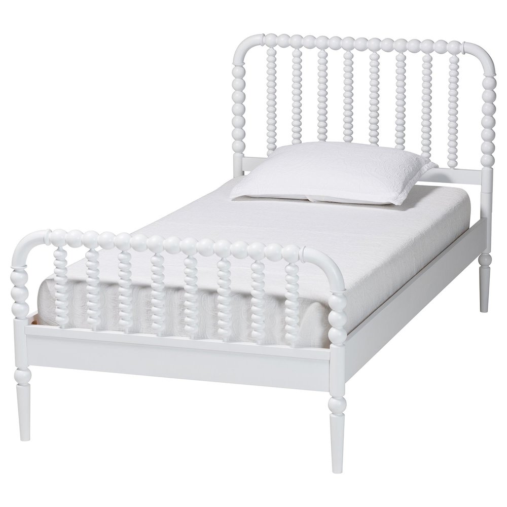 Lucera Mid-Century White Twin Size Bobbin Bed. Picture 1
