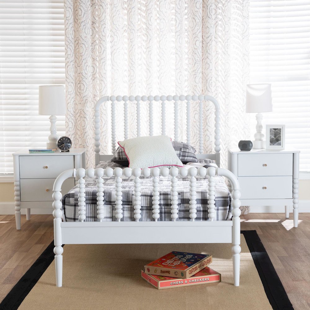 Lucera Mid-Century White Twin Size 3-Piece Bobbin Bedroom Set. Picture 10