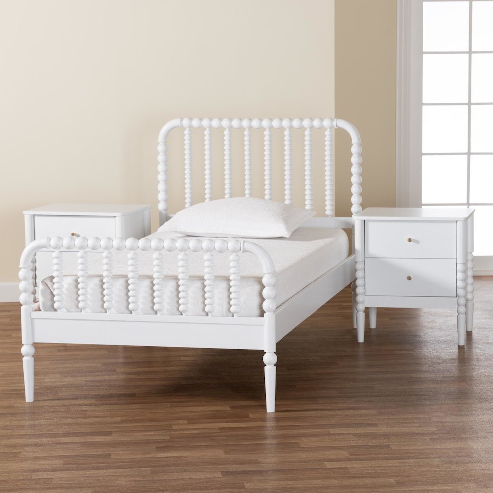 Lucera Mid-Century White Twin Size 3-Piece Bobbin Bedroom Set. Picture 11