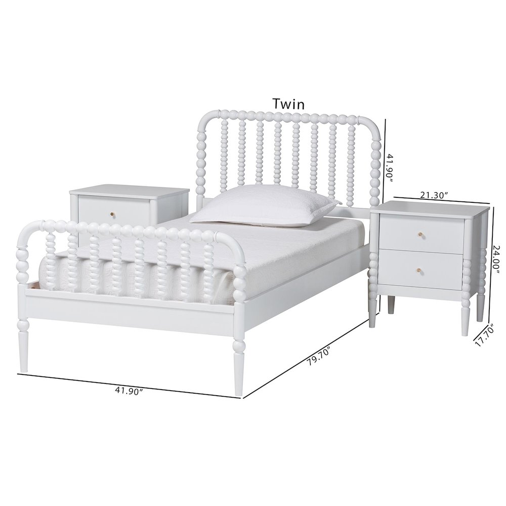 Lucera Mid-Century White Twin Size 3-Piece Bobbin Bedroom Set. Picture 12