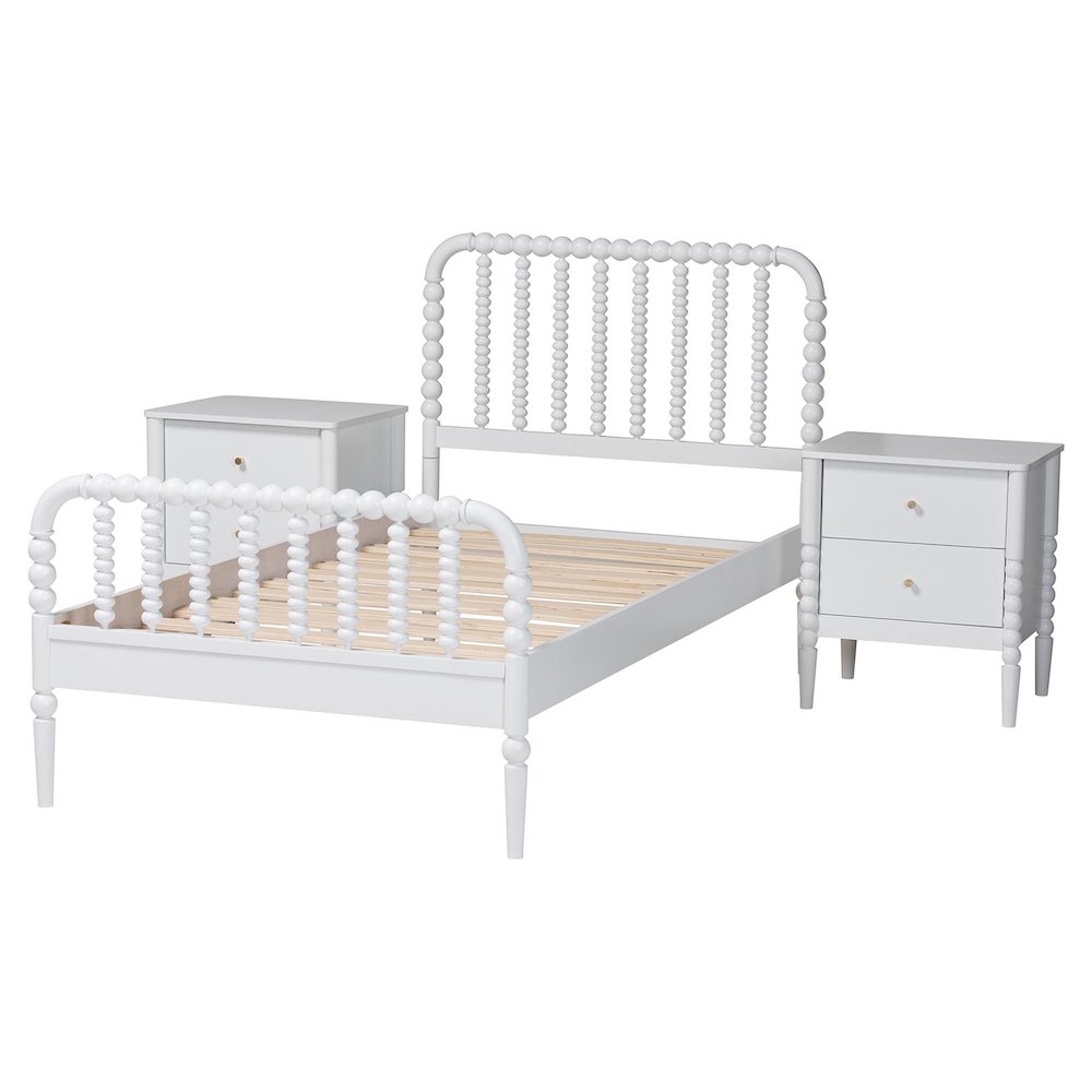 Lucera Mid-Century White Twin Size 3-Piece Bobbin Bedroom Set. Picture 2