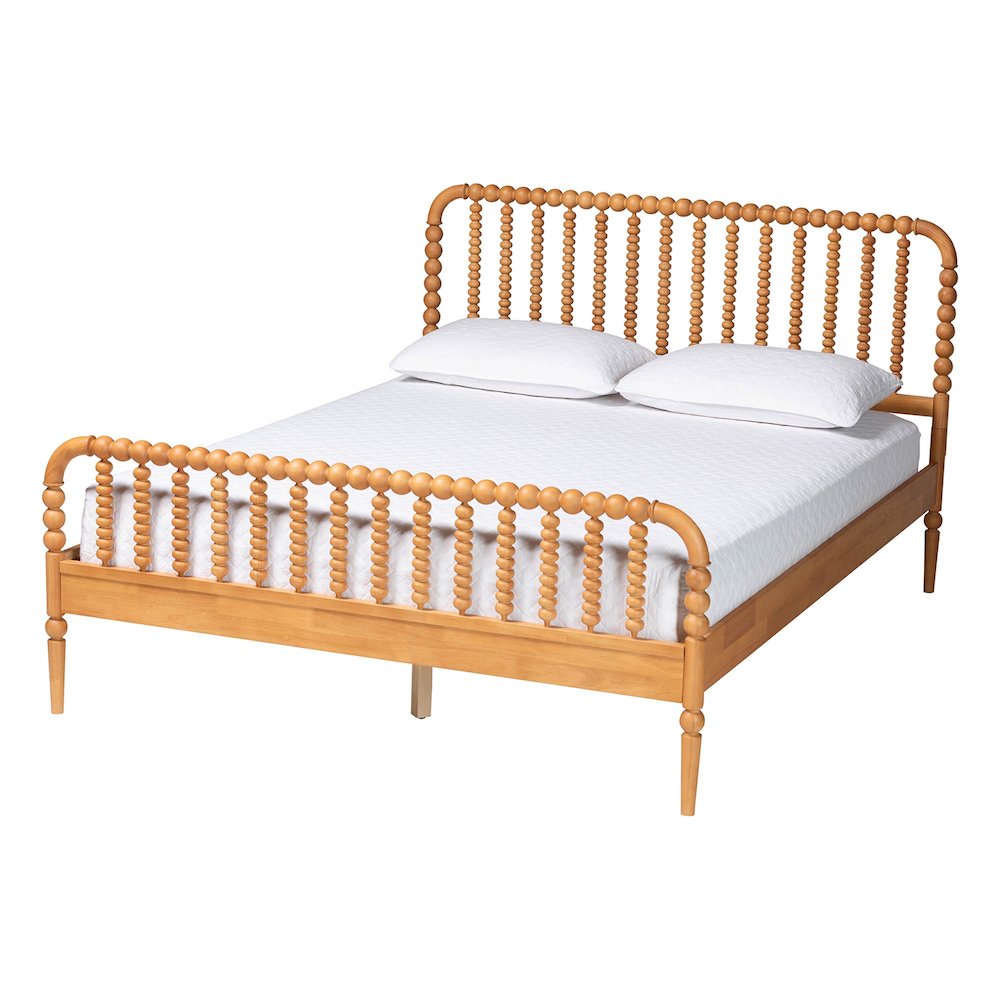 Lucera Mid-Century Oak Brown Queen Size Bobbin Bed. Picture 1