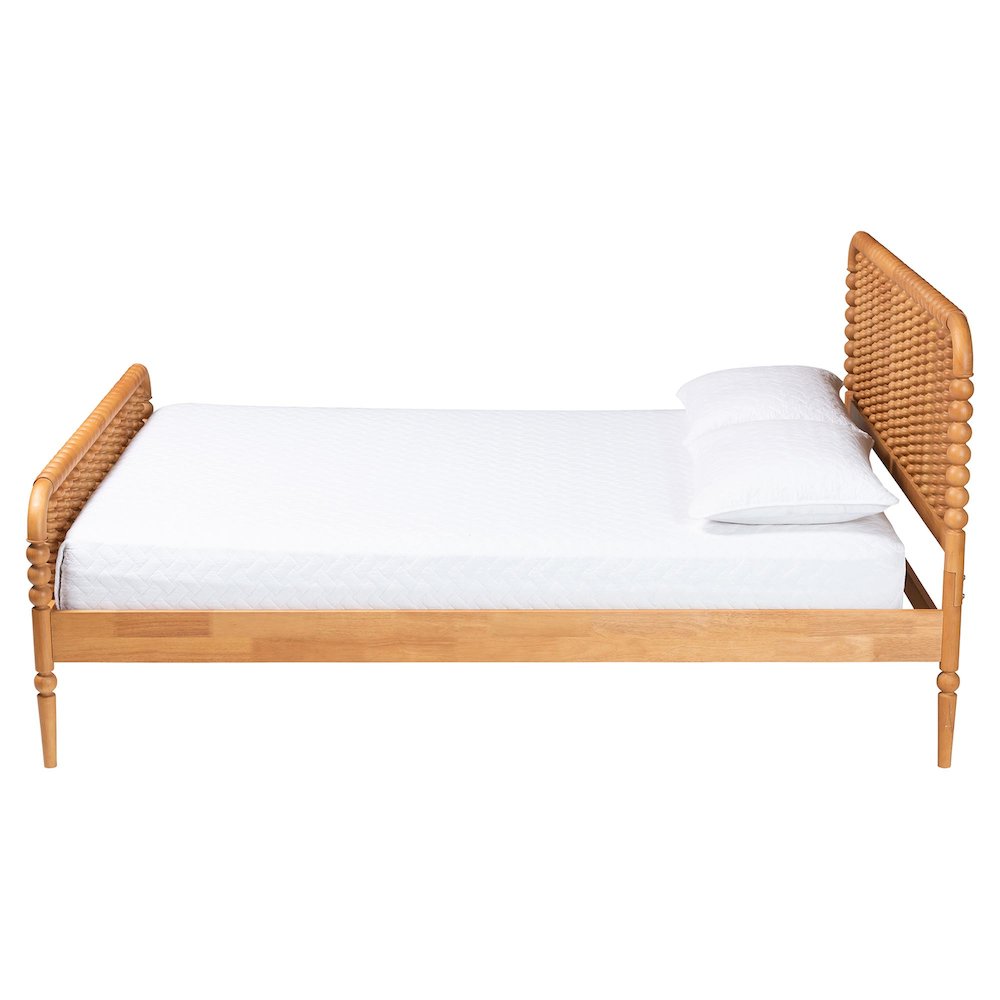 Lucera Mid-Century Oak Brown Queen Size Bobbin Bed. Picture 2