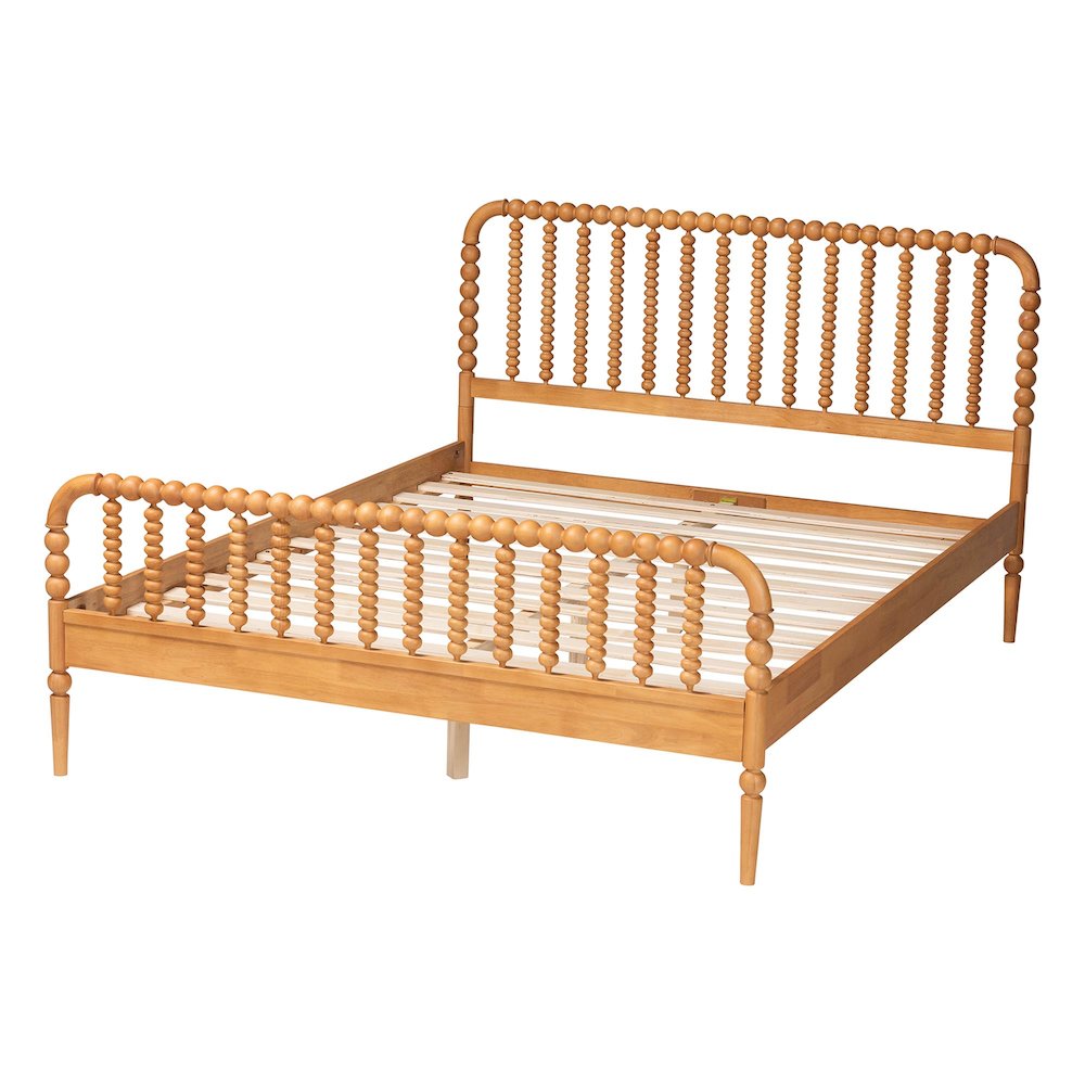 Lucera Mid-Century Oak Brown Queen Size Bobbin Bed. Picture 3