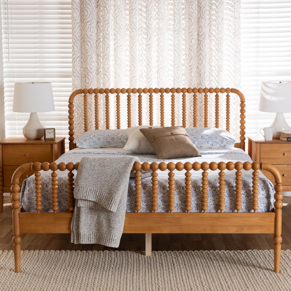 Lucera Mid-Century Oak Brown Queen Size Bobbin Bed. Picture 7