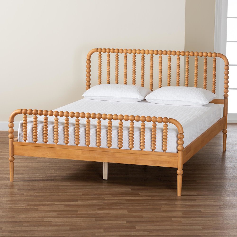 Lucera Mid-Century Oak Brown Queen Size Bobbin Bed. Picture 8