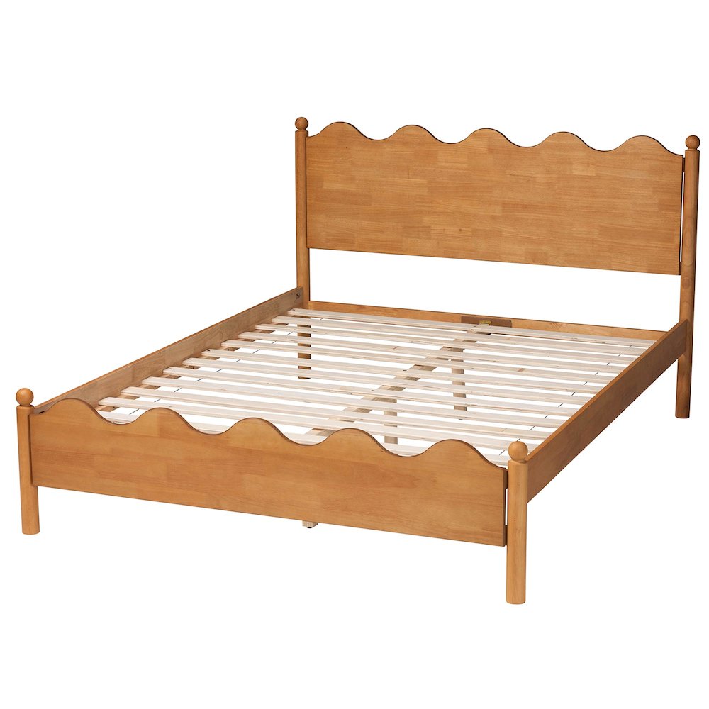 Malaya Modern Oak Brown Wood Queen Platform Bed with Scalloped Edges. Picture 3